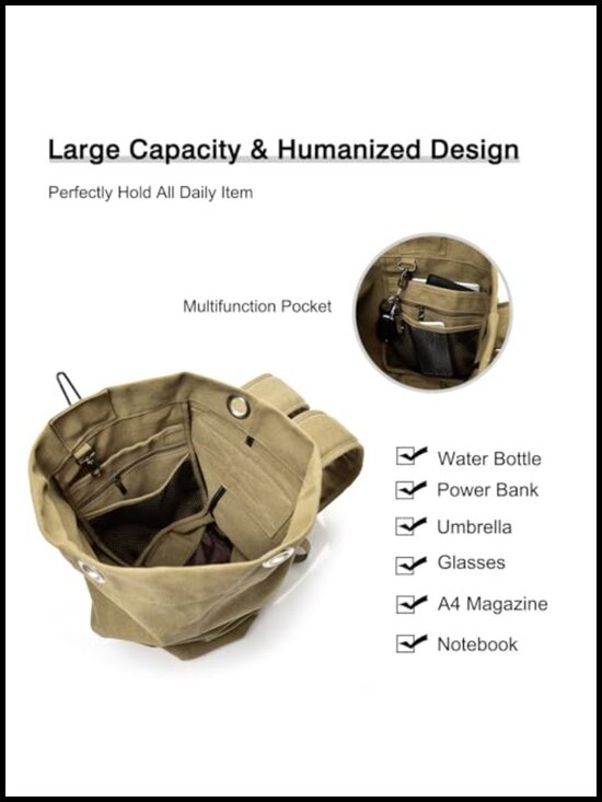 Canvas Bucket Bag Large Capacity Travel Backpack Retro Street Fashion Carryall main image 4